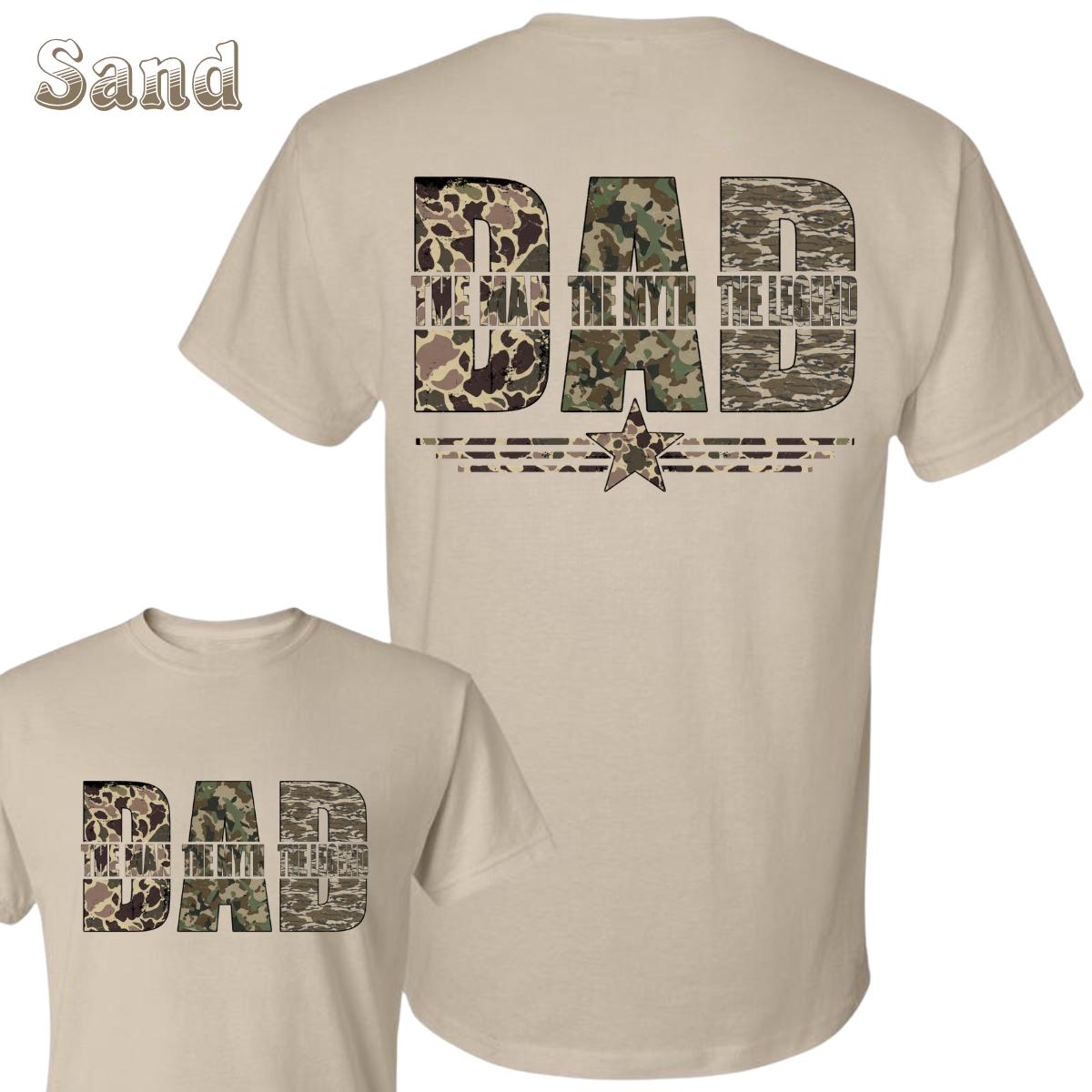 Dad T-Shirt – The Man The Myth The Legend Camo Back Design , Small Front Chest Matching Dad Print , Proud Father Lifestyle , Family Weekend Casual Wear , Dad Shirt , Gift For Dads