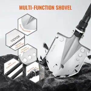 VEVOR 13-in-1 Camping Multitool Shovel, Portable Compact Design with Compass, Whistle, Glass Breaker & Extension Rods for Outdoor Sports, Camping & Hiking Use