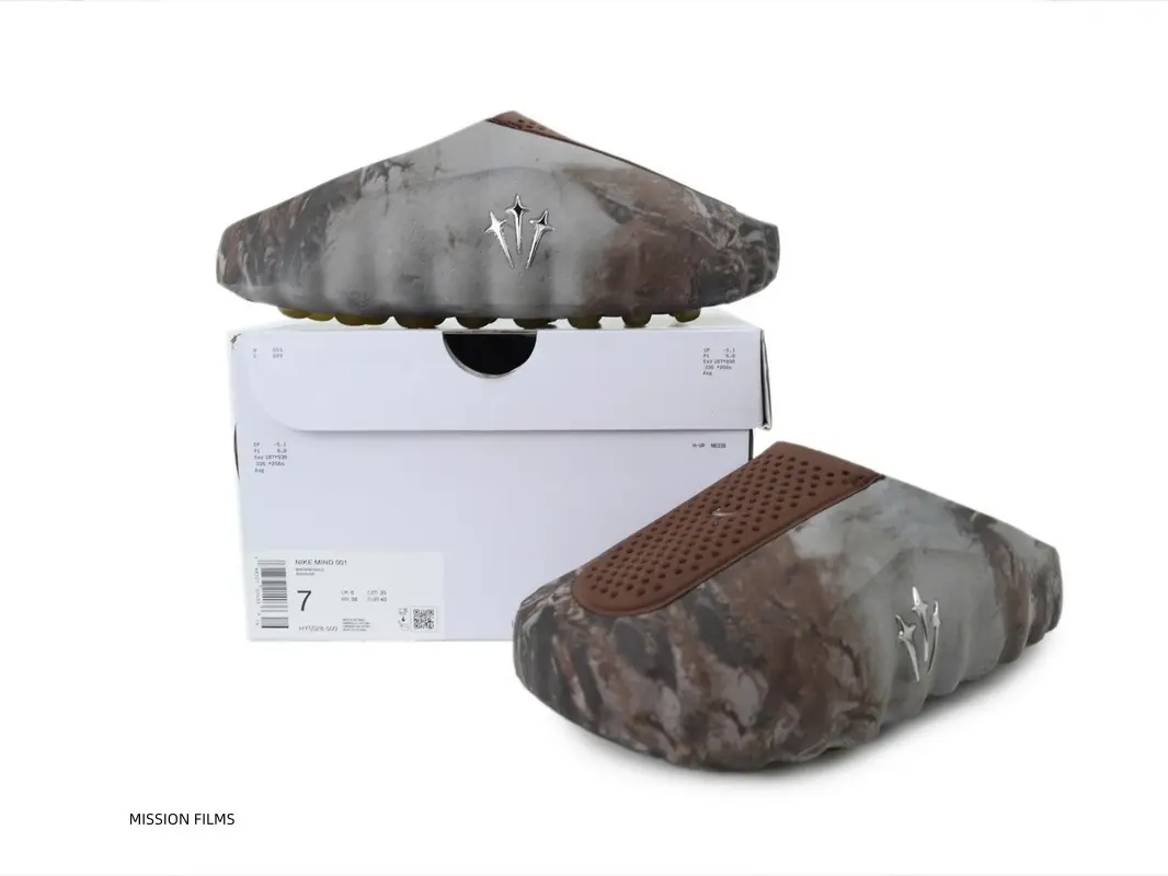 Vintage brown gray tie dye wave clogs with trident logo! Unique artistic print, trendy streetwear slip-on slide
