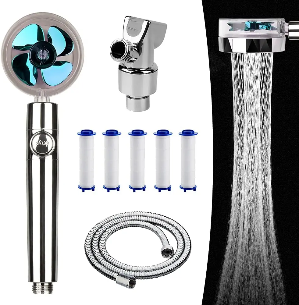 360 Degrees Rotating Adjustable Water Pressure with Filter and Pause Switch, Easy Install Handheld Turbocharged Shower Head