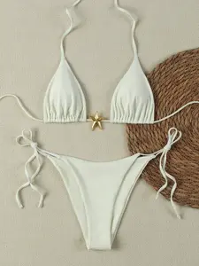 Solid Color Starfish Design Women Bikini Swimsuit