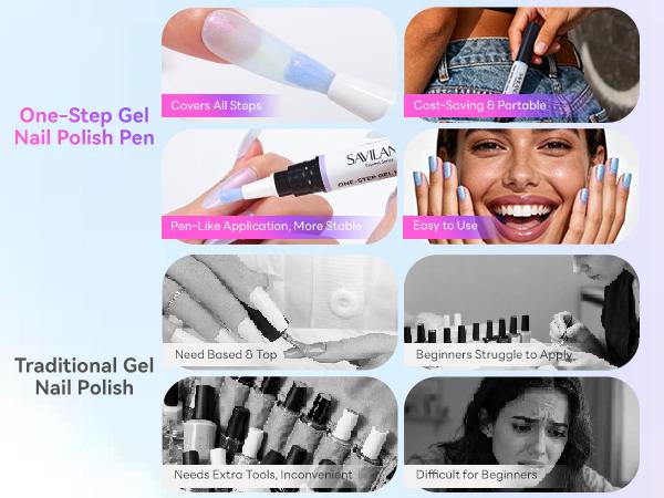 SAVILAND 5-in-1 Gel Nail Polish Pen, Aurora Effect Gel Nail Pen with Base Color Top Coat in One, Easy Apply UV/LED Curing Nail Polish Pen, Travel-Friendly No-Mess Manicure for DIY Nail Art Gel Nail Supplies Glossy SAVILAND 5-in-1 Gel Nail Polish Pen, Aurora Effect Gel Nail Pen with Base Color Top Coat in One, Easy Apply UV/LED Curing Nail Polish Pen, Travel-Friendly No-Mess Manicure for DIY Nail Art Gel Nail Supplies Glossy