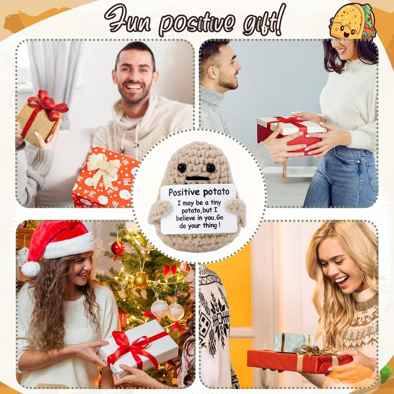 Funny Knitted Wool Potato Toy with Positive Card - Creative Cute Crochet Doll Cheer Up Gift for Friends, Parties, Christmas Decoration and Encouragement