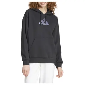 adidas Womens Holiday Graphic 3-Stripes Oversized Hoodie Training Casual Outerwear Casual - Black