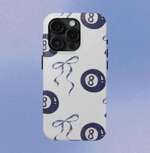 Navy Blue 8 Balls and Bows Phone Case Coquette Lucky Minimalist Cool Girl Bow Case MagSafe Case Phone - Case iP 16 15 14 13 12 11 X