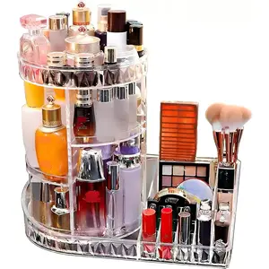 Large Capacity Rotating Acrylic 360 Degree Makeup Organizer 5 Layers Adjustable Cosmetic Storage Standr Best for Perfume Skincare Jewelry Display Dresser