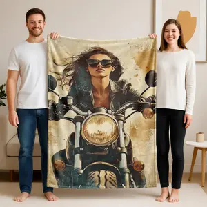 1 piece Free rider motorcycle riding moment themed flannel blanket - Oversized fluffy flannel sofa blanket, suitable for beds and sofas, modern design, all-season use, digitally printed pattern, 100% polyester material, machine washable, suitable