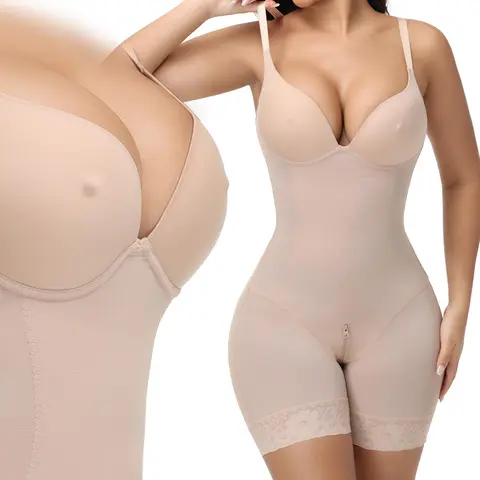 SHAPSHE Women's Seamless Body Mold Shapewear Bodysuit - V-Neck Built-in Plunge Bra, 3/4 Coverage Mid-Thigh Full Shaper, Spandex-Nylon Fabric, Contouring, Slimming, Breathable Compression, Adjustable Straps, Fuller Bust Support, Zipper Binder for Summer