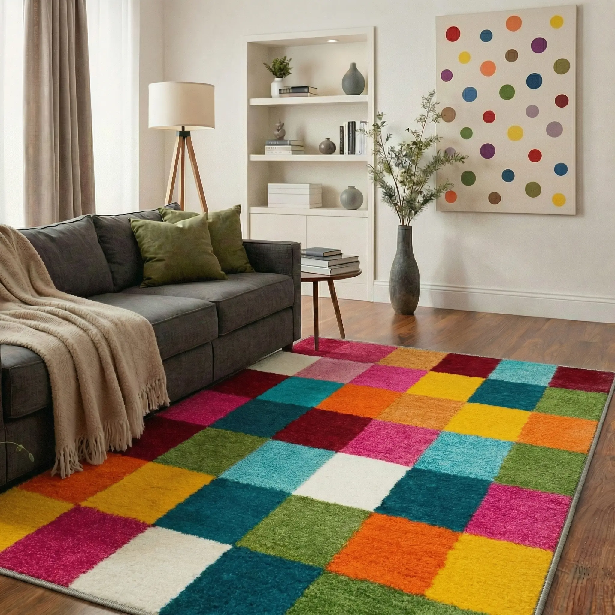 【Deals For You Days】GENIMO Carpet – Machine Washable, Pet Friendly, Soft Area Rug, Non-Slip Floor Rug, Perfect Home Decor for Any Room ,ARC1431-RAINBOW