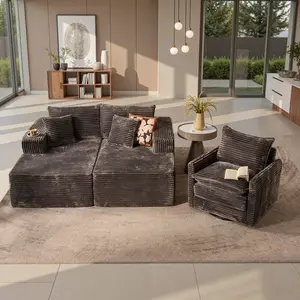 Swivel Chair & Double Chaise Lounge, Oversized Comfort Seating, Cozy Modular Couch Combo, Flexible Upholstered Seating for Living Room Relaxing, 【3 Packages Shipping】