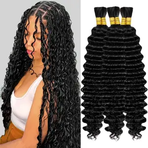 ISHOW Deep Wave Bulk Hair For Braiding Natural Black Human Hair For Boho Braids P4/27 Deep Curly Bulk Human Hair 100G/Bundle