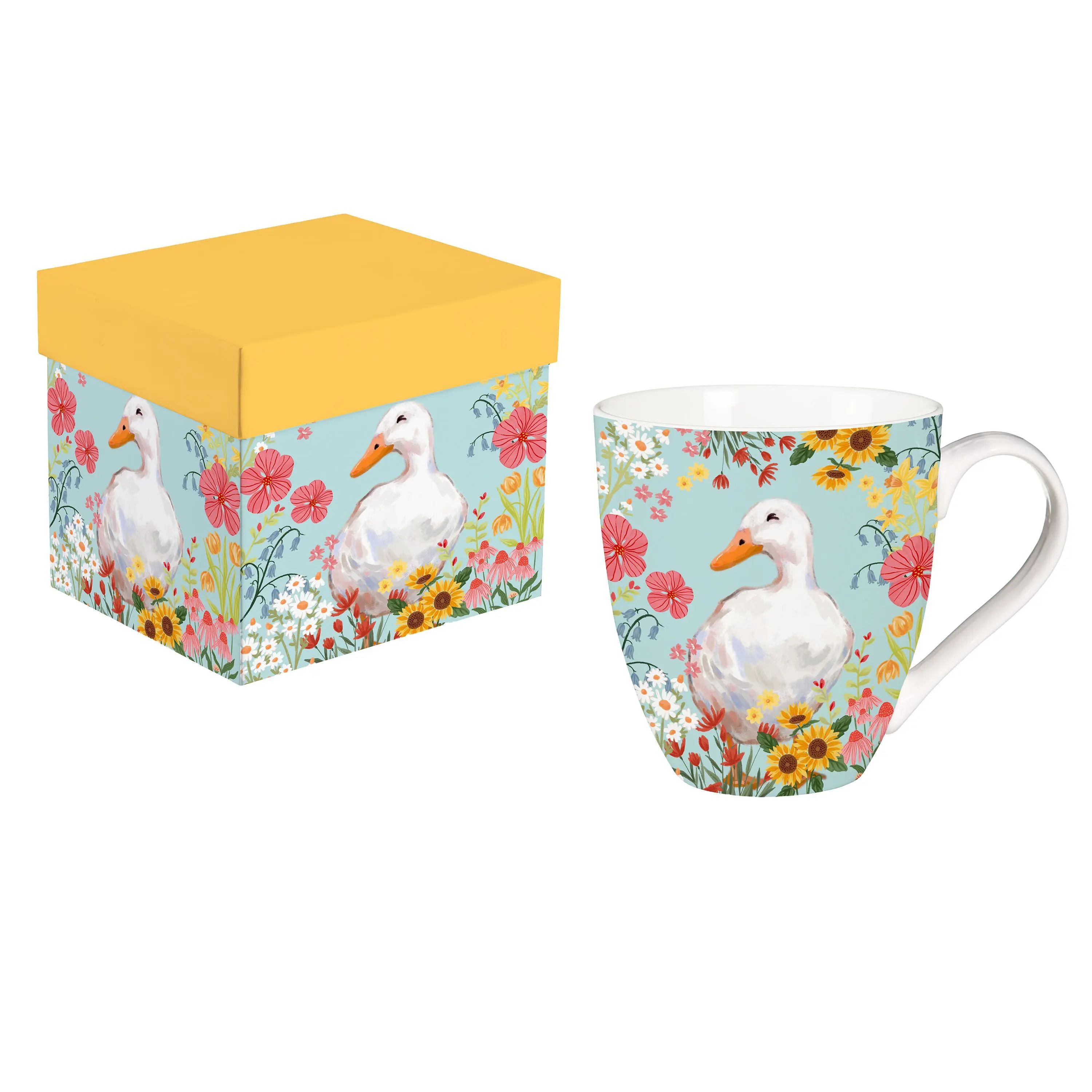 Floral Goose Ceramic Coffee Cup, 17oz, Gift Box