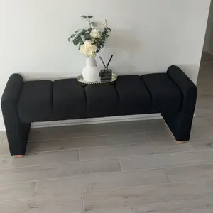 Hulala Jonas Contemporary Mudroom Bench with Unique Piano Key Accents, Sturdy Rubber Wood Legs, Thick Padded Cushion, Modern Design & Entryway Fit, Footstool