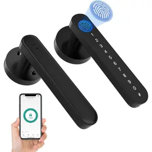 Door Knob Lock, Door Lock with Code Handle, Biometric Security Locking Door Lever Locks for Bedroom Indoor Room - Black