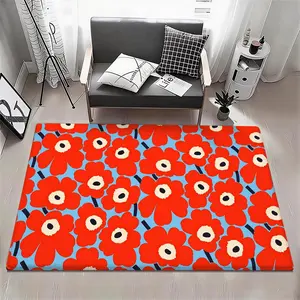 Fashion M-Marimekko Floor Mat Eco Flannel Doormat Non-Slip Odorless Soft Short Plush Indoor Floor Rug Home Decor Aesthetic Bedroom Living Room Kitchen Mat 6 Sizes Available 40x60 50x80 60x90 80x120 100x160 120x160cm