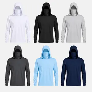 Men’s Cooling Sun Hoodie Shirt, Long Sleeve UV Protection Fishing Hiking Outdoor Shirt with Face Cover