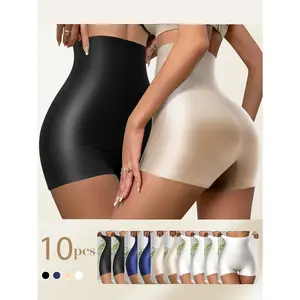 QUASTI Women's 10-Pcs Minimalist High-Waist Seamless Safety Panties, 4 Mixed Colors, Sexy Milk Silky Fabric Boyshorts, Lightweight Breathable Skin-Friendly, High Elasticity Tummy Control Hip Lifting Underwear, Daily Wear, S-XXL