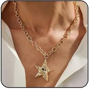 Big Star Necklace Chunky Necklace for Women Boho Thick Chain Statement Necklace Trendy Large Star Pendant Necklace Bold Vintage Chunky Jewelry