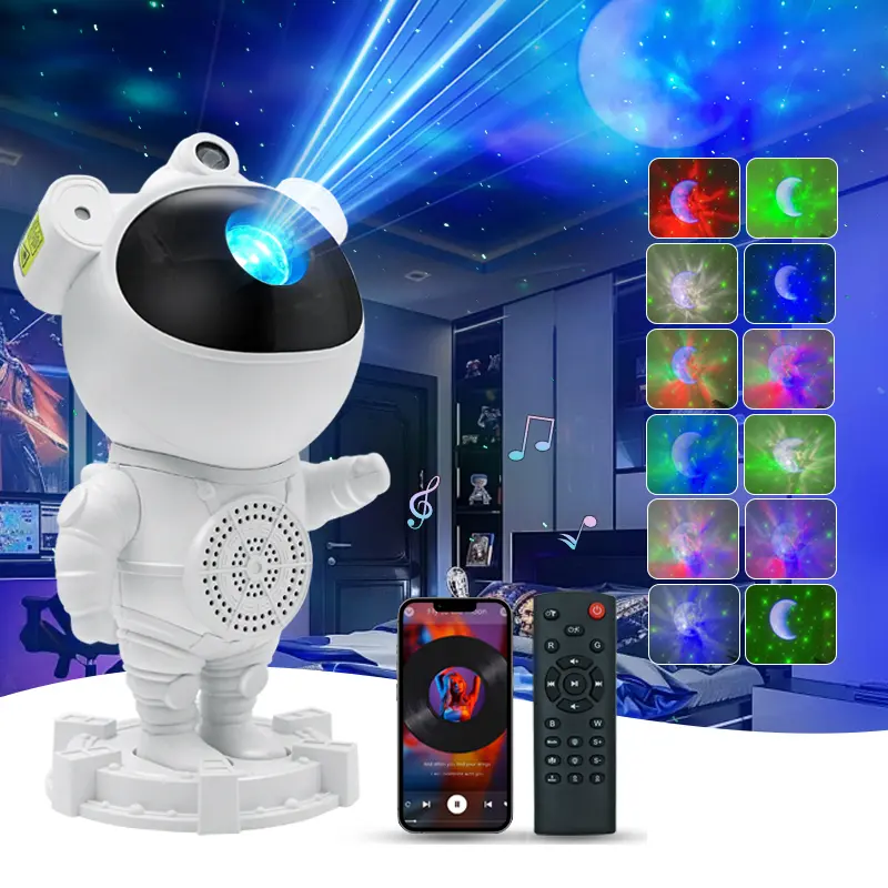 Multifunctional Plastic Astronaut Galaxy Nebula Projector Lamp, Remote Control Bluetooth Speaker Starry Light, Dimmable LED Mood/Scene Atmosphere Light for Bedroom