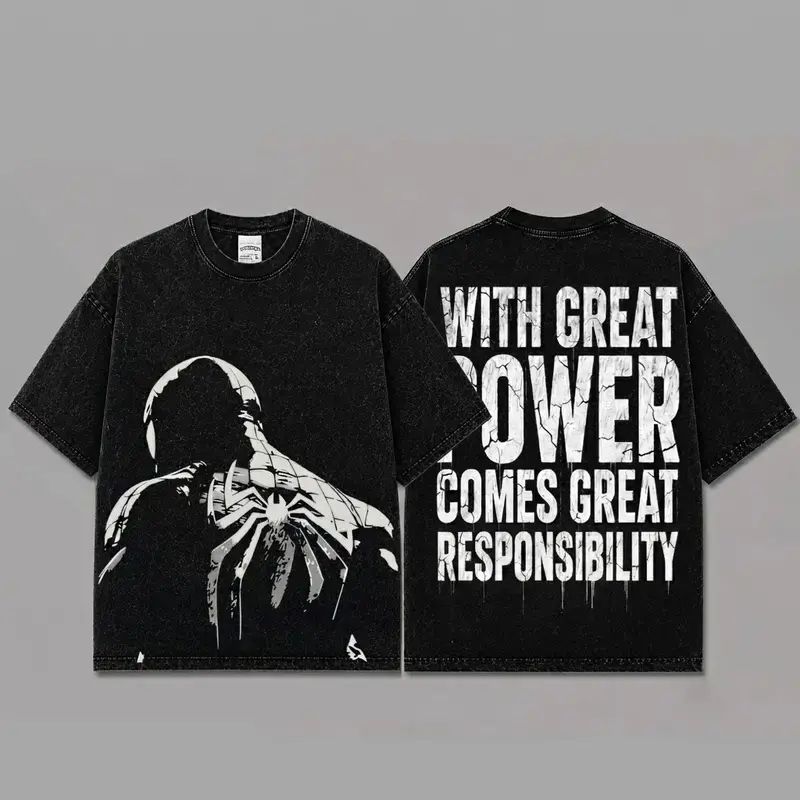 Ver 3 Spidey Inspired Oversized Black Graphic T-Shirt, Vintage Movie Actor Fan Tee, The Peter Shirt, Y2K Comic Style Streetwear Top, Black Cotton Unisex Tee, Retro Superhero Inspired Shirt, Gift for Movie Fans