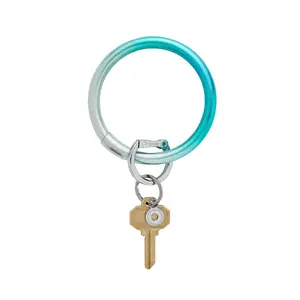 OVENTURE Leather Big O® Key Ring - Ombré On The Rocks Blueish Green Silver Colorblock One Size Fits All Bracelet Keychain with Secure Locking Clasp - Charms