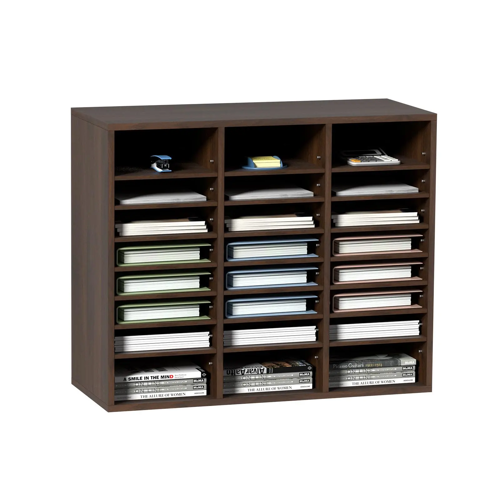 【summerfinds】VEVOR EPA Certified 24-Compartment Brown Wood Literature Sorter - Adjustable Shelves (29x12x24.4 in), Office Stationery Supplies, Paper Organizers, Multi-Box File Racks, Clutter-Free Holder File Racks for Home & Classroom Use