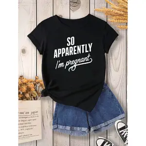 SO APPARENTLY I'm Pregnant" Women'S T-Shirt - Dark Gray, Short Sleeve, Crew Neck, Casual & Comfortable, Medium Stretch, Machine Washable, All-Season Wear, Humorous Pregnancy Top, Pregnancy Clothing |   Playful Pregnancy Tee |   Stretchy Fabric Shirt