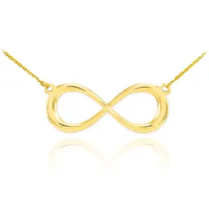 14K Yellow Gold Infinity Symbol Figure Eight Pendant Necklace with Rolo Chain - 18"