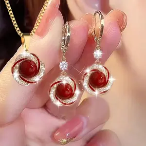 LUX-JEWEL - 3pcs Shining Zircon Luxury Elegant Jewelry Sets for Women Trendy Versatile Necklace Earrings Party Jewelry Birthday Gifts