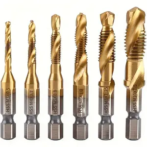 6pcs Premium Drill Tap Combination Bit Set - High-Speed Metric Thread M3 M4 M5 M6 M8 M10 Taps for Efficient Screw Tapping, Countersink Drilling, And Precise Hole Making - Durable Tool for DIY And Professional Use Spiral Drill Bit
