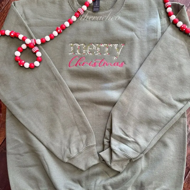 Floral Embroidered Merry Christmas Sweatshirt