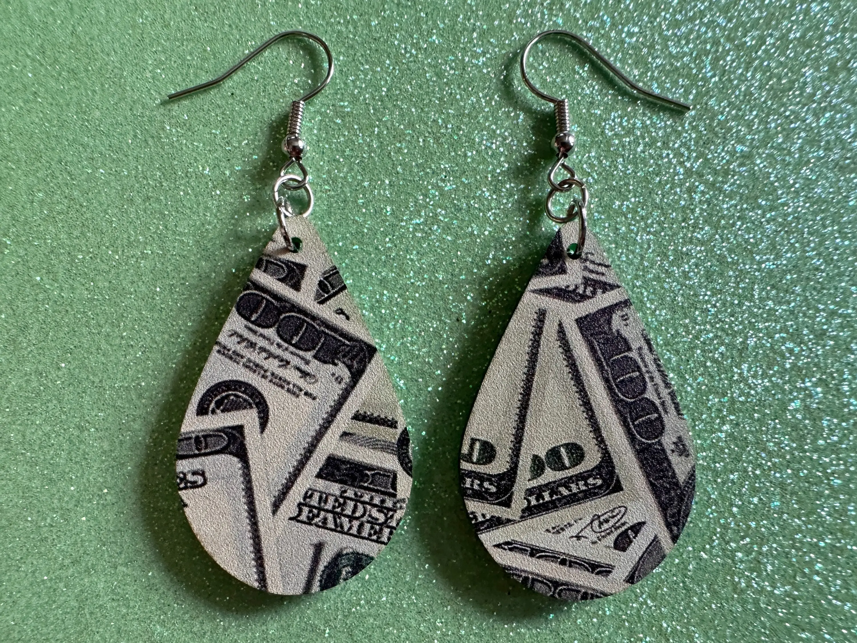 Money Earrings: Laser Cut Acrylic Money Hearts, Cash, Money Bags, US, 100 Dollar, Dollars, Hustle, Rich, Best Gifts for Her/Him/Them