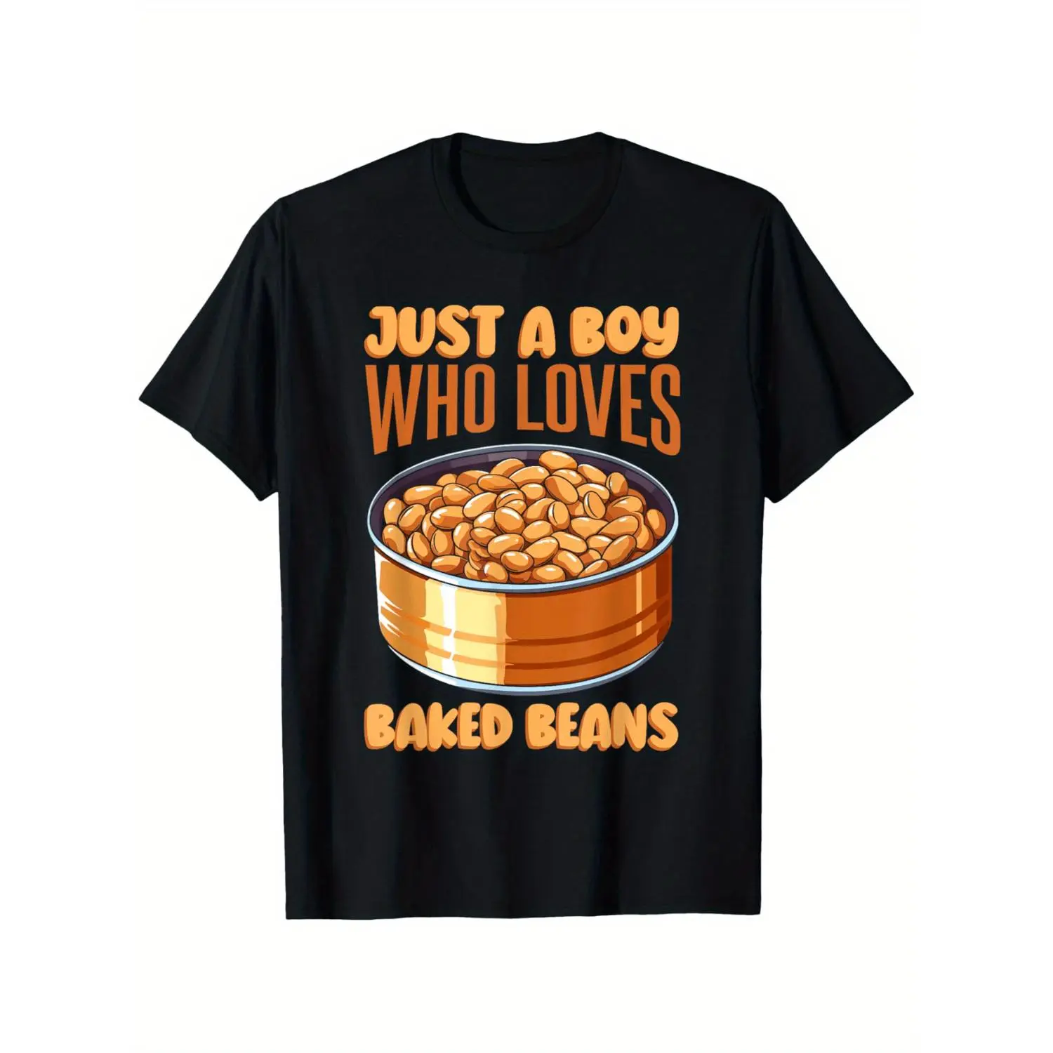 1 Item, Funny "Boy Who Only Loves Baked Beans" Pattern T-Shirt - Casual Cartoon Canned Design, Machine Washable, Perfect Gift for Men And Women (Black, -), Cute Short Sleeves