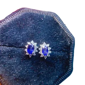 VVS Bright Blue Sapphire Stud Earrings, 3x5mm Natural Mined Sapphire Earrings