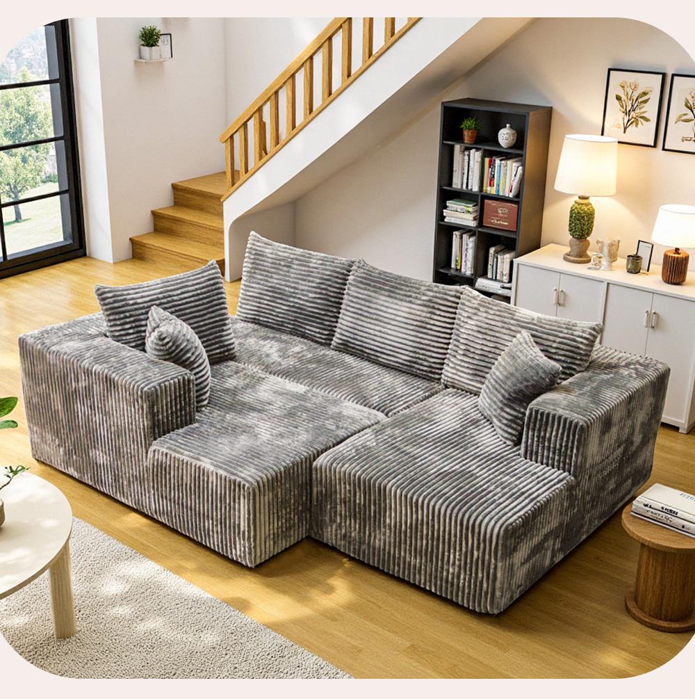 [Delivery of 3 items] [4 free throw pillows] 132-inch U-shaped modular modular sofa bed, textured cotton fabric material, suitable for living room, featuring a soft velvet fabric and deep seat design of convertible textured modular sofa bed