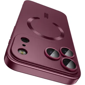 Magnetic for iPhone 17 Pro Max Case, Compatible with MagSafe, Built-in Camera Lens Protector, Slim Thin Soft Silicone Bumper Shockproof Metallic Luster Phone Case, Burgundy Red