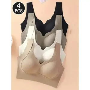 Women'sWirelessJellyBraSeamlessComfortBrasPushUpBraletteFullCoverageforEverydayV-neckScallopBraNoUnderwireClothingFitElegantPushbrawithWJellyStripSupportWomenswearPieceNightwearStrapsBasicCasualMinimalistMulticolor