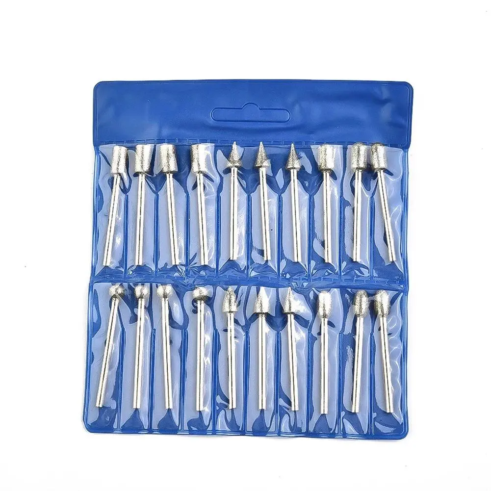 20Pcs 120-Grit Diamond Grinder Bit Stone Carving Set 1/8" Shank | Compatible with Rotary Tool, Grinding Burrs for Stone Glass Resin Porcelain Ceramic Steel Carve Polish Engrave