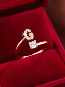 26 Letter Open Adjustable Ring | 14K Gold Plated Zircon | Minimalist Stackable Ring for Women – Perfect for Gifting, Parties & Daily Wear