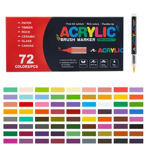 72-Color Professional-Grade Direct Liquid Acrylic Art Marker Pens, No-Press, Waterproof Brush Markers, Soft Tip, Large Capacity for DIY Scrapbooking & Stamping
