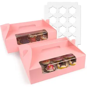 30 count Cupcake Boxes, 12 Count Muffin Boxes with Handle, Window, and Inserts,  Cupcake Holders Bakery Carrier Boxes for Cookies  Dessert