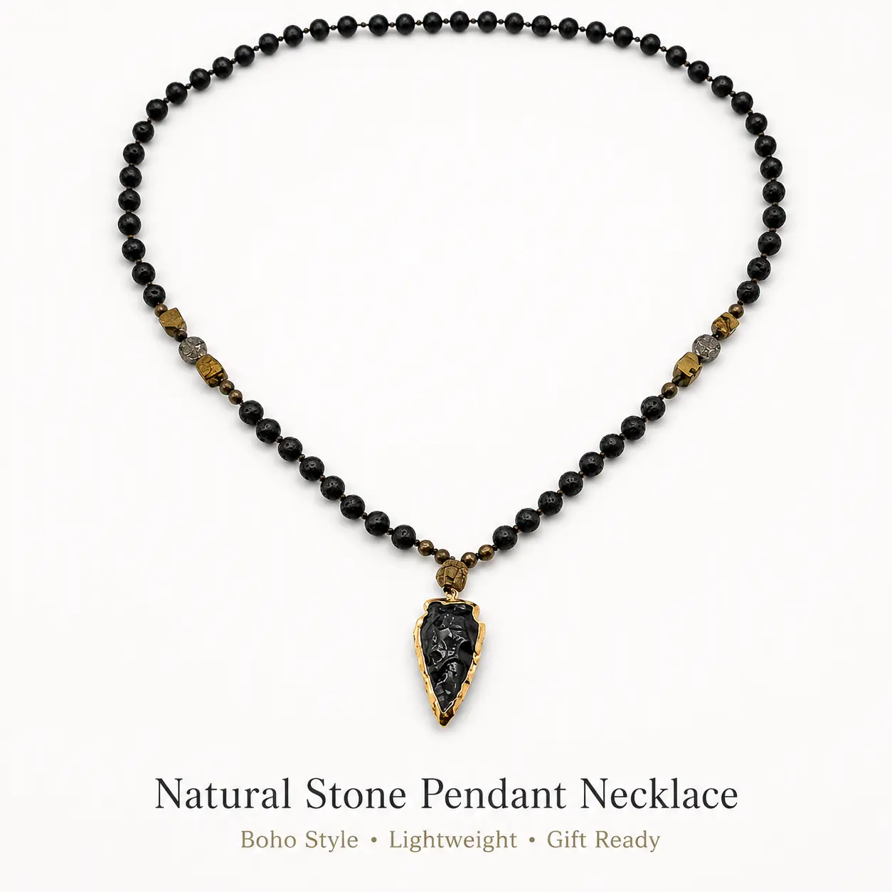 Black Obsidian Arrow Necklace |   Healing Stone Beaded Men Jewelry |   Perfect Gift for Style & Spiritual Protection birthstones link cuban italian-style Magnetic Couples Set summerwins summervibes diamond crystal luxury daily wear gift Faith
