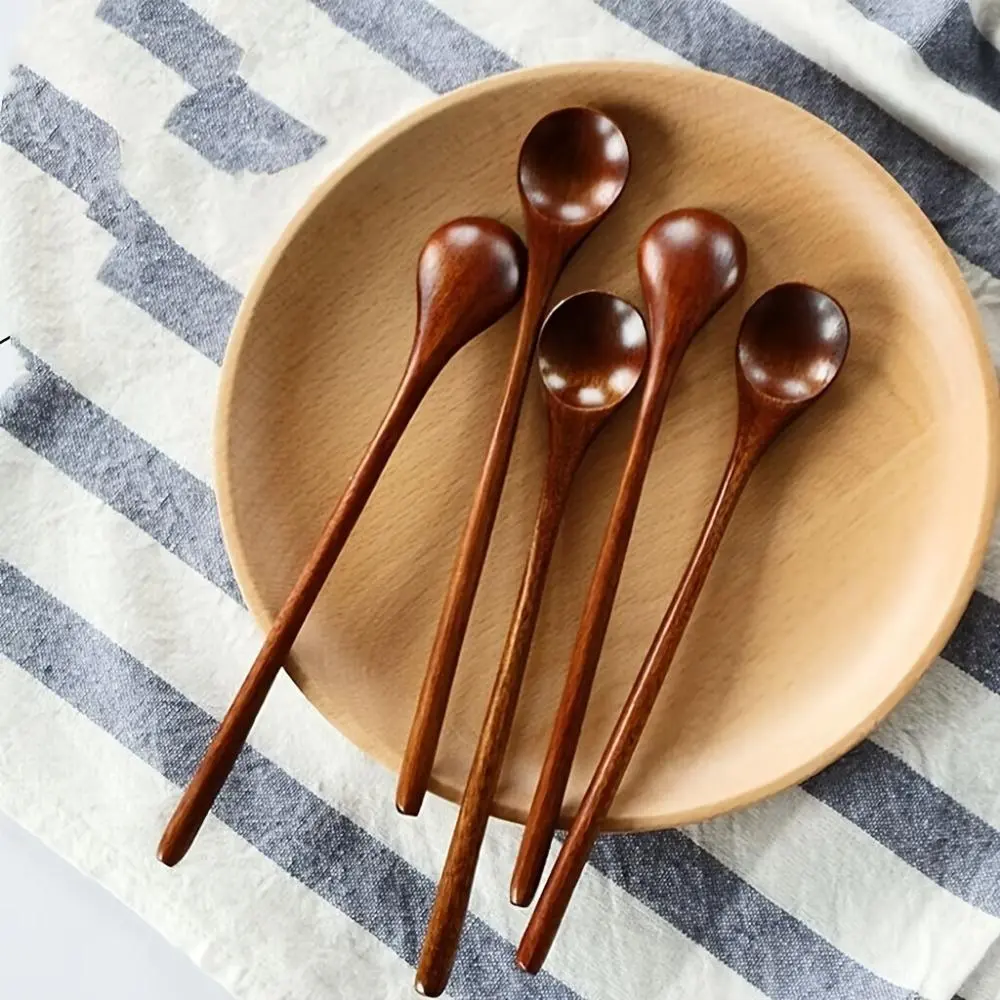 Wooden Spoon Set, 10pcs Long Handle Coffee Spoon, Mixing and Teaspoon for Kitchen Stirring, Household Kitchen Utensils, Spoons Set, Wooden Spoons for Cooking
