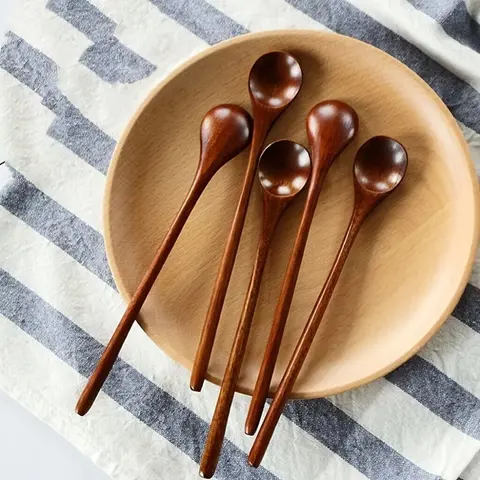 Wooden Spoon Set, 10pcs Long Handle Coffee Spoon, Mixing and Teaspoon for Kitchen Stirring, Household Kitchen Utensils, Spoons Set, Wooden Spoons for Cooking
