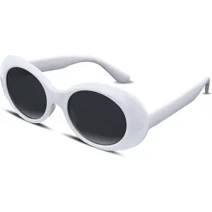 Sunglasses, white oval men's and women's goggles, retro round fashion border, no clue clothing frame
