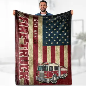 Firefighter Blanket Gifts for Men - Fire Truck American Flag Fireman Practitioner Fire Fighter Throw Appreciation Gifts for Boy Adult Son Firefighters' Day Christmas Lightweight Blanket 50"x60", Printed on One Side with a Plain White Back, Halloween Thank