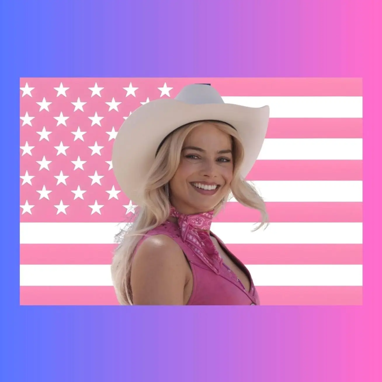 Margot Robbie Western Barbie Flag | Pink Cowgirl | Barbie Movie Wall Art | Y2K Glam Dorm Decor | Aesthetic Pink Banner | Western Chic Decor
