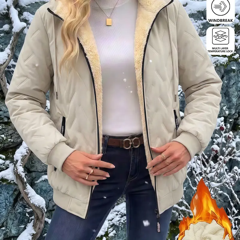 Women’s Feminine Insulated Fleece Hooded Jacket - Longsleeves, Warm Lightweight Outer Layer Cold Weather Outerwear, Suitable for Sports, Casual Wear, Outer Layer Style