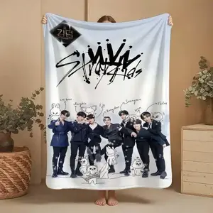 Skz Member Flannel Blanket, Soft All-Season K-Pop Design,K-POP STRAY Bed Throws Blanket Travel Blankets, 6 Official Characters, Comfortable Bed Cover for Bed Sofa Travel, Fan Gift,Adults Kids Xmas Christmas Holiday Birthday Party Gifts