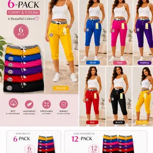Women’s Stretch Capri Pants, Assorted Colors, 6-Pack or 12-Pack